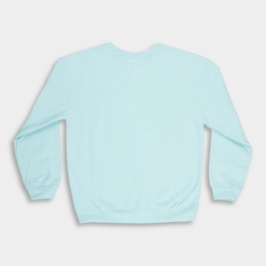 Girls Light Blue Crew Neck Graphic Sweatshirt, Aqua, large image number null