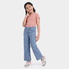 Girls' Light Blue Straight Fit Embroidered Jeans, मिश्रित नीला, small