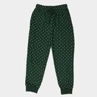Girls Green Jogger Fit Heart Printed Cotton Blend Pyjama, Dark Green, small
