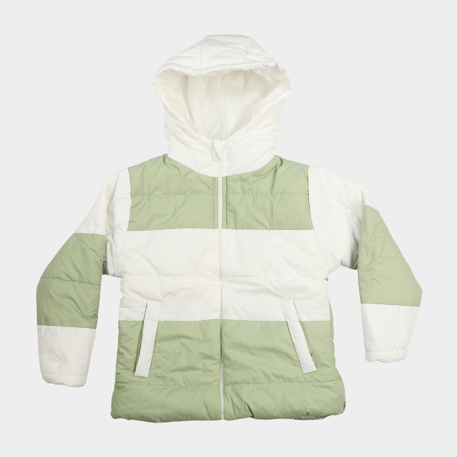 Girls' Mint Green Hooded Puffer Jacket, Light Green, large
