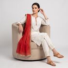 Women's Off White Round Neck Embroidered Straight Kurta, ऑफ व्हाइट, small