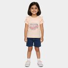 Girls' Pink Cotton Round Neck Casual T-Shirt, हल्का गुलाबी, small