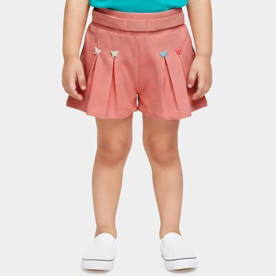 Girls' Peach Pleated Butterfly Shorts