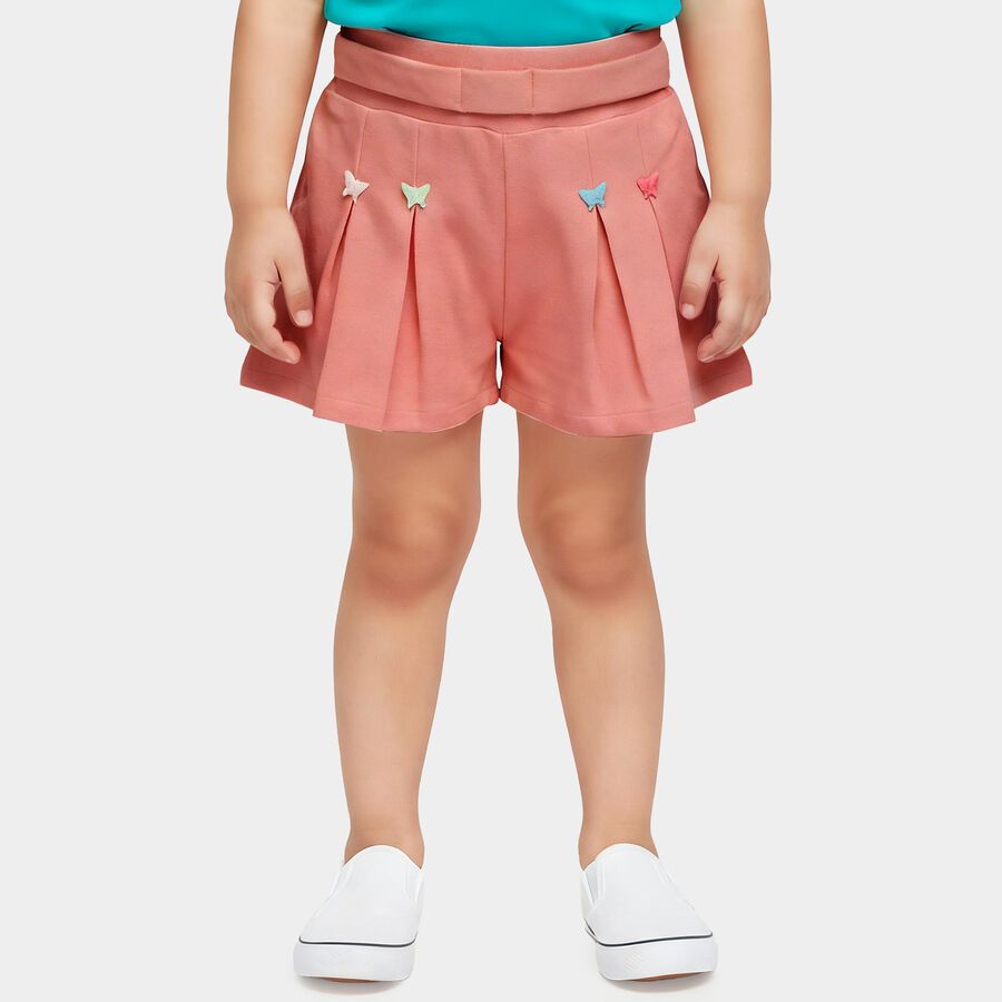 Girls' Peach Pleated Butterfly Shorts, Peach, large