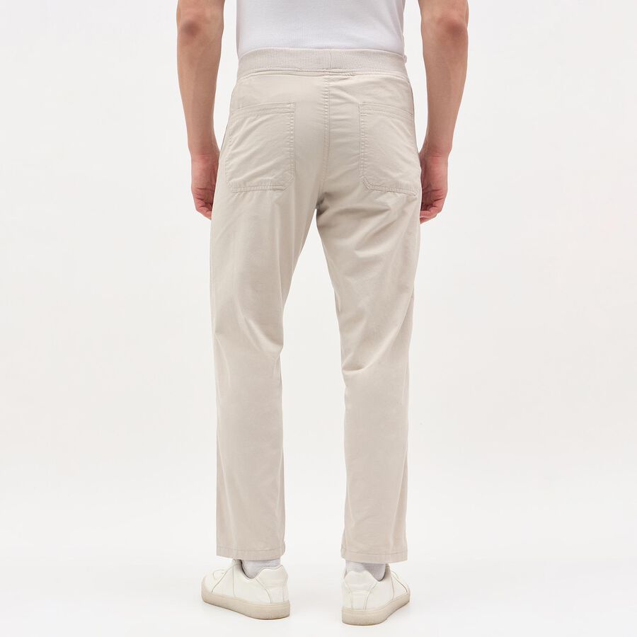 Men's Light Beige Slim Fit Elastic Waist Casual Trousers, Silver, large