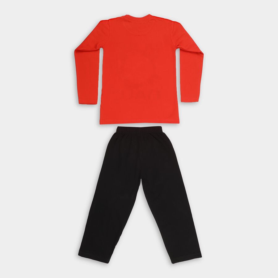 Boys' Red Round Neck Graphic Baba Suit, लाल, large image number null