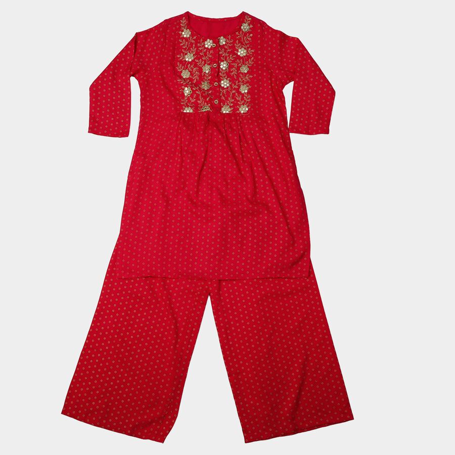 Girls Fuchsia Round Neck Fusion Set Upper and Bottom Set, रानी (फ्यूशिया), large
