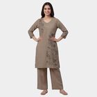 Women's Beige 100% Cotton Round Neck Straight Kurta, गहरा पीला, small
