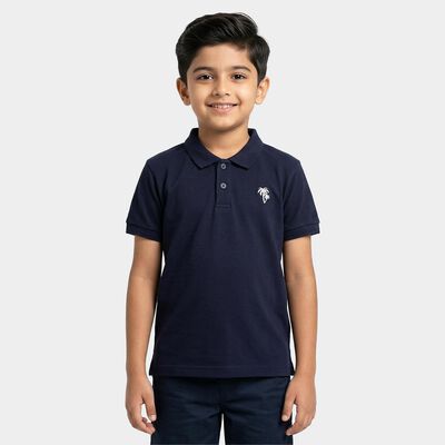 Boys Navy Blue Round Neck Casual Half Sleeve T-Shirt