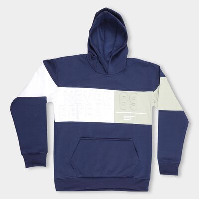 Boys Deep Midnight Navy Blue Hoodie Neck Casual Sweatshirt