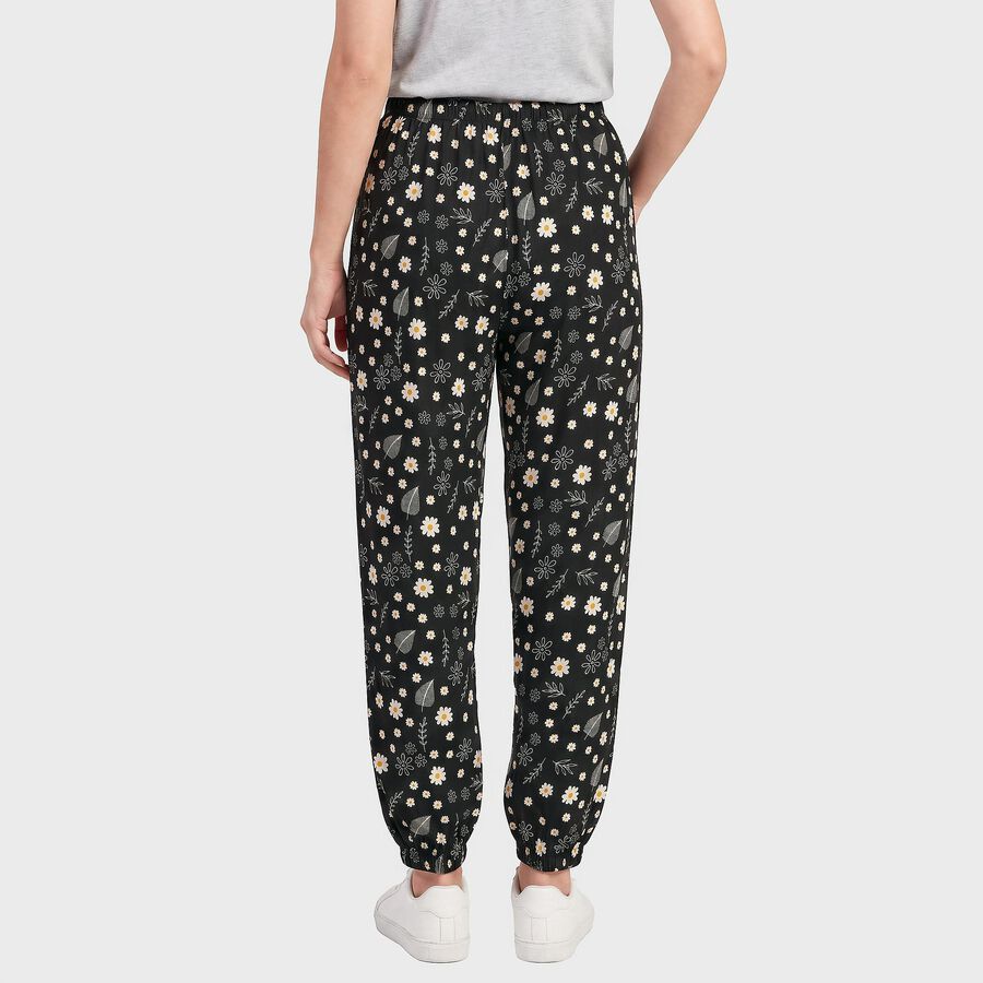 Women's Black Relaxed Fit Printed Harem Pants, काला, large