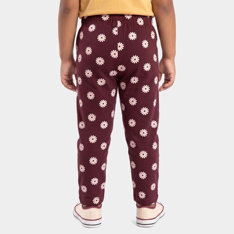 Girls' Wine Straight Fit Floral Printed Cotton Blend Pyjama, Wine, large