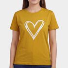 Women's Yellow Round Neck Graphic T-Shirt, Yellow, small