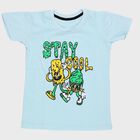 Boys' Light Blue Cotton Round Neck Cartoon Printed T-Shirt, Light Blue, small