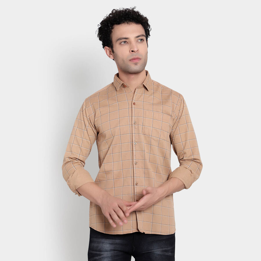 Cotton Checks Casual Shirt, Beige, large image number null