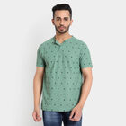 Printed Henley T-Shirt, Dark Green, small image number null