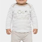 Infants' Grey 100% Cotton Round Neck Striped Baba Suit, हल्का ग्रे, small