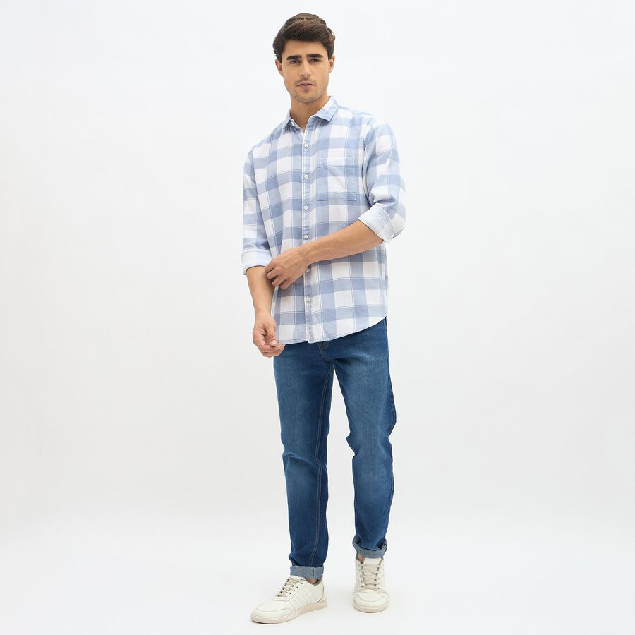 Men's Light Blue and White Spread Collar Casual Shirt, Light Blue, large image number null
