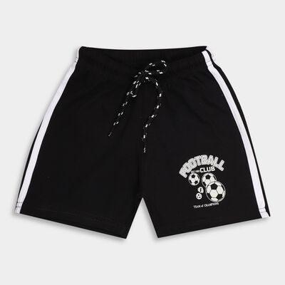 Boys' Jet Black Printed Elastic Waist Bermuda Shorts