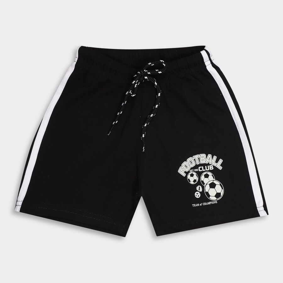 Boys' Jet Black Printed Elastic Waist Bermuda Shorts, Black, large image number null