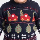 Infants' Navy Blue Crew Neck Printed Pullover, नेवी ब्लू, small