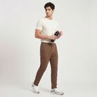 Men's Brown Straight Fit Solid Track Pants, भूरा, small