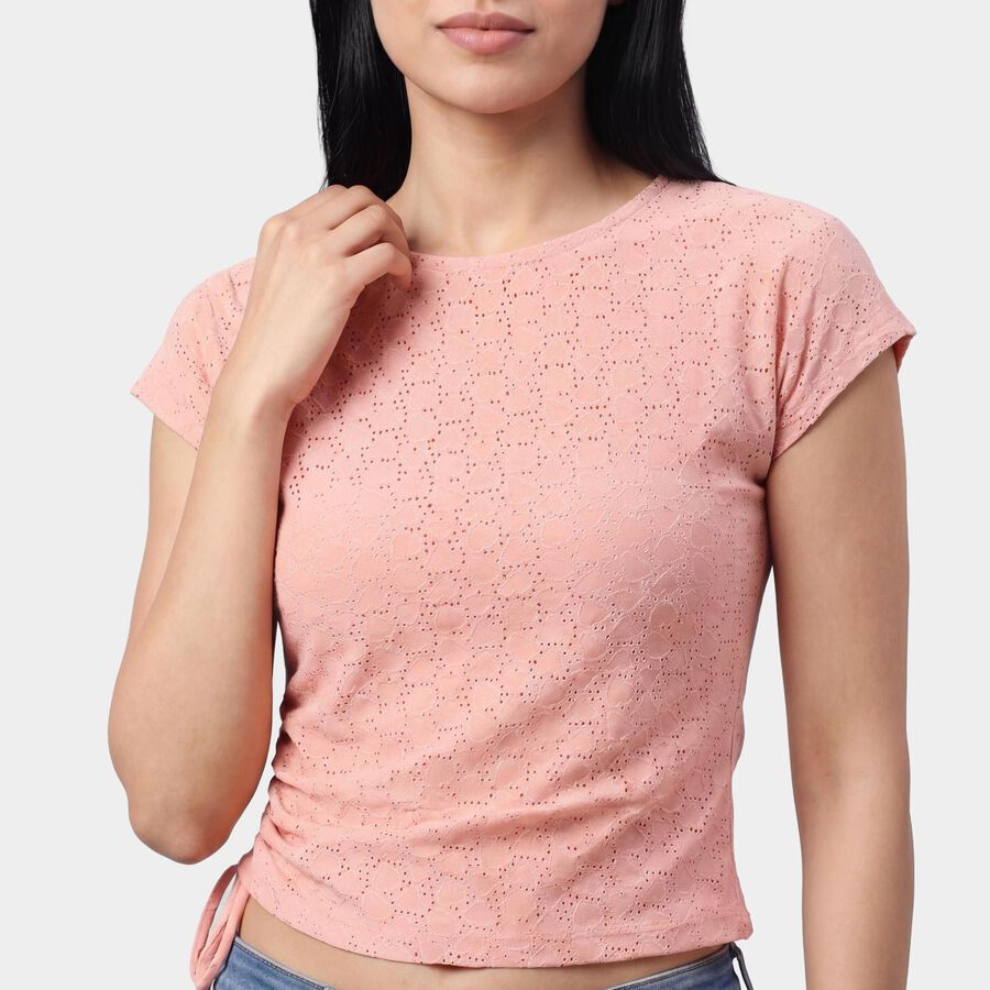 Women's Pink Neck Top, Pink, large