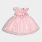 Girls' Soft Pink Floral Embroidered Party Wear Frock, Pink, small image number null