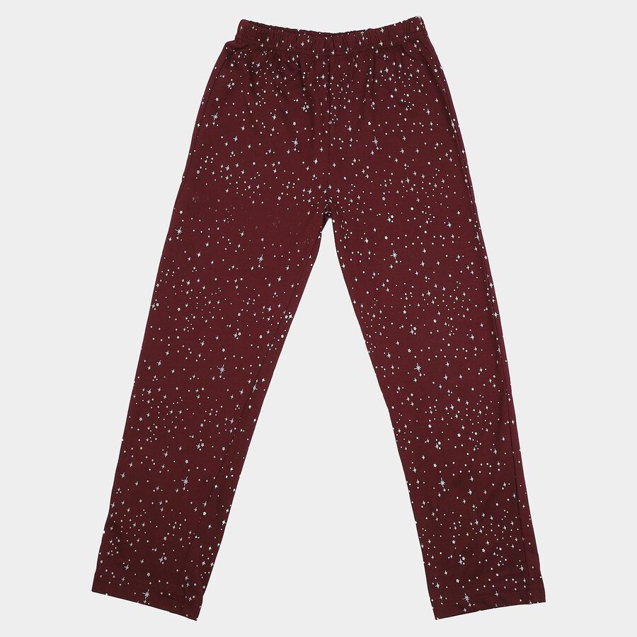 Girls Wine Straight Fit Star Printed Pyjama, Wine, large