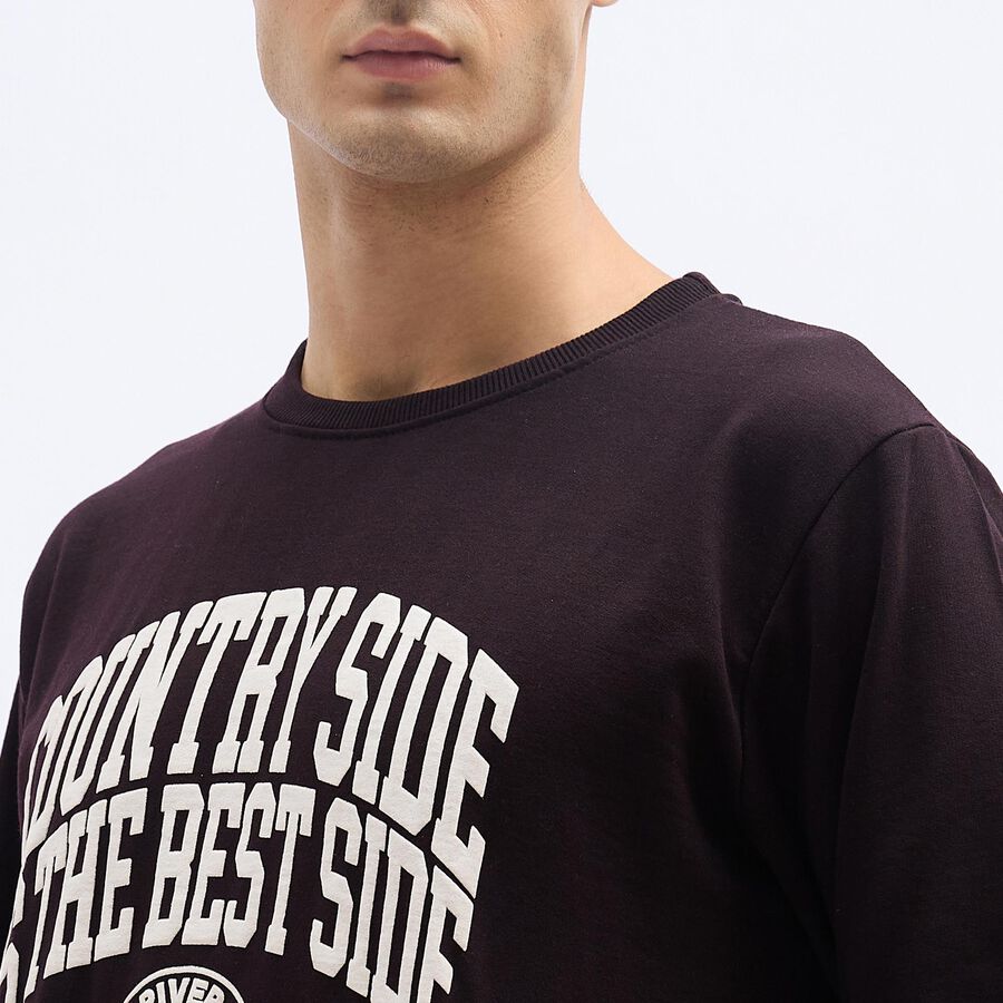 Men's Deep Burgundy Crew Neck Casual Sweatshirt, Wine, large image number null