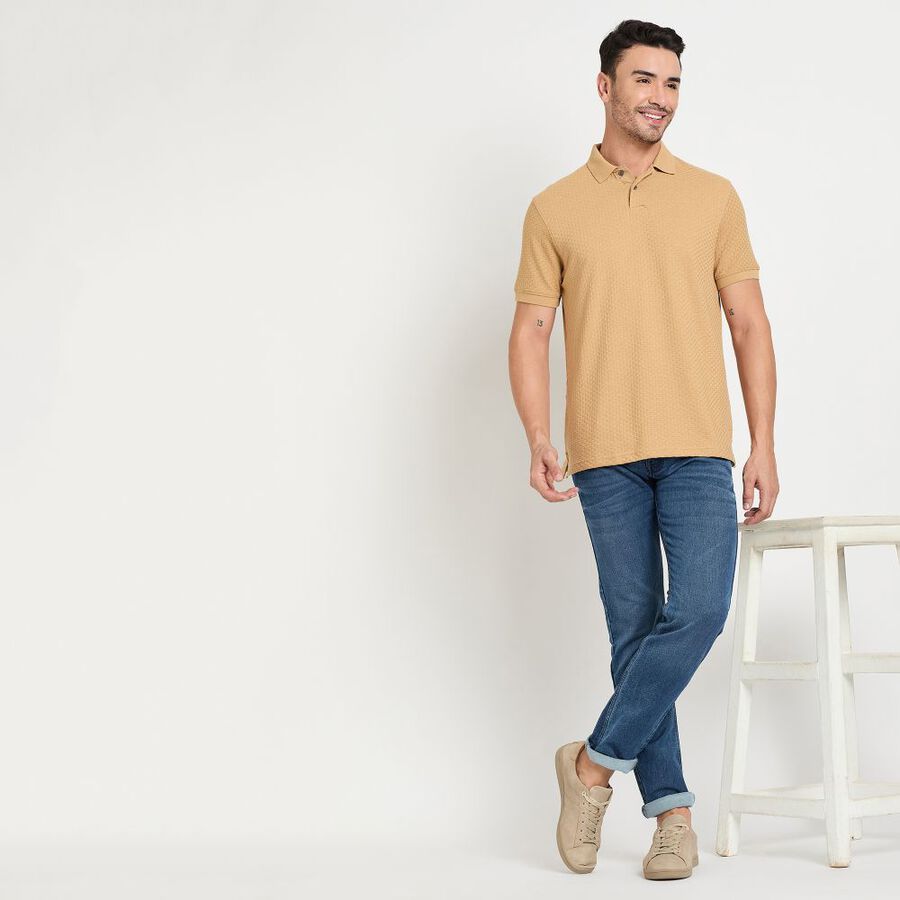 Men's Collared Half Sleeves T-Shirt, Beige, large image number null