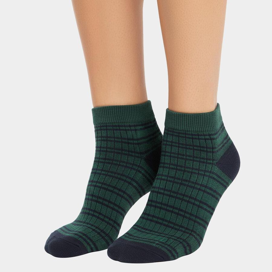 Women's Muted Khaki and Deep Forest Green Regular Fit Ankle-Length Socks Pack of 3, Assorted, large