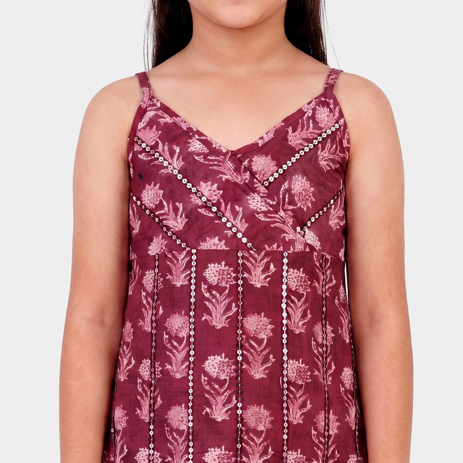 Girls Fuchsia V Neck Fusion Set Upper and Bottom Set, Fuchsia, large