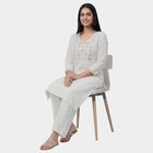 Women's White Round Neck Floral Printed Kurta, Off White, small