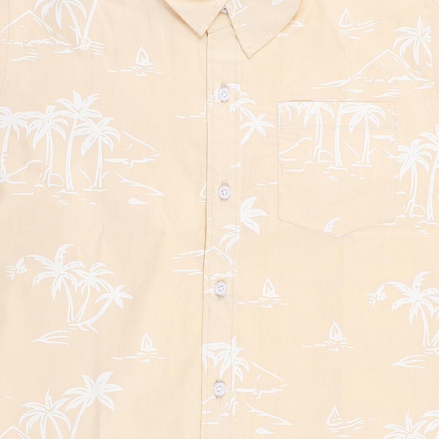 Boys Beige Cotton Half Sleeve Classic Collar Casual Shirt, Beige, large