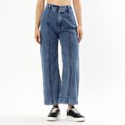 Women's Stonewashed Blue Wide-Leg High-Rise Jeans, मध्यम नीला, small image number null