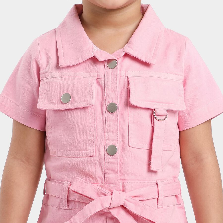 Girls' Pink Shirt Style Solid Frock, गुलाबी, large