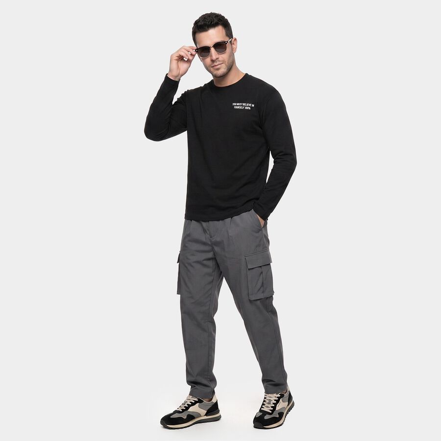 Men's Black Crew Neck Regular T-Shirt, Black, large