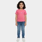 Girls Pink Cotton Round Neck Casual T-Shirt, गुलाबी, small