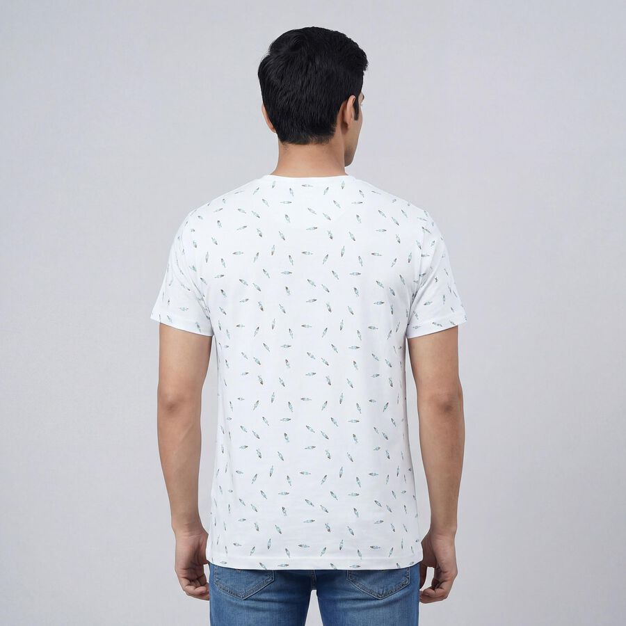 Men's White Cotton Henley Neck Casual T-Shirt, White, large