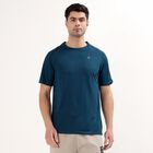 Men's Deep Teal Crew Neck Athleisure T-Shirt, टील ब्लू, small