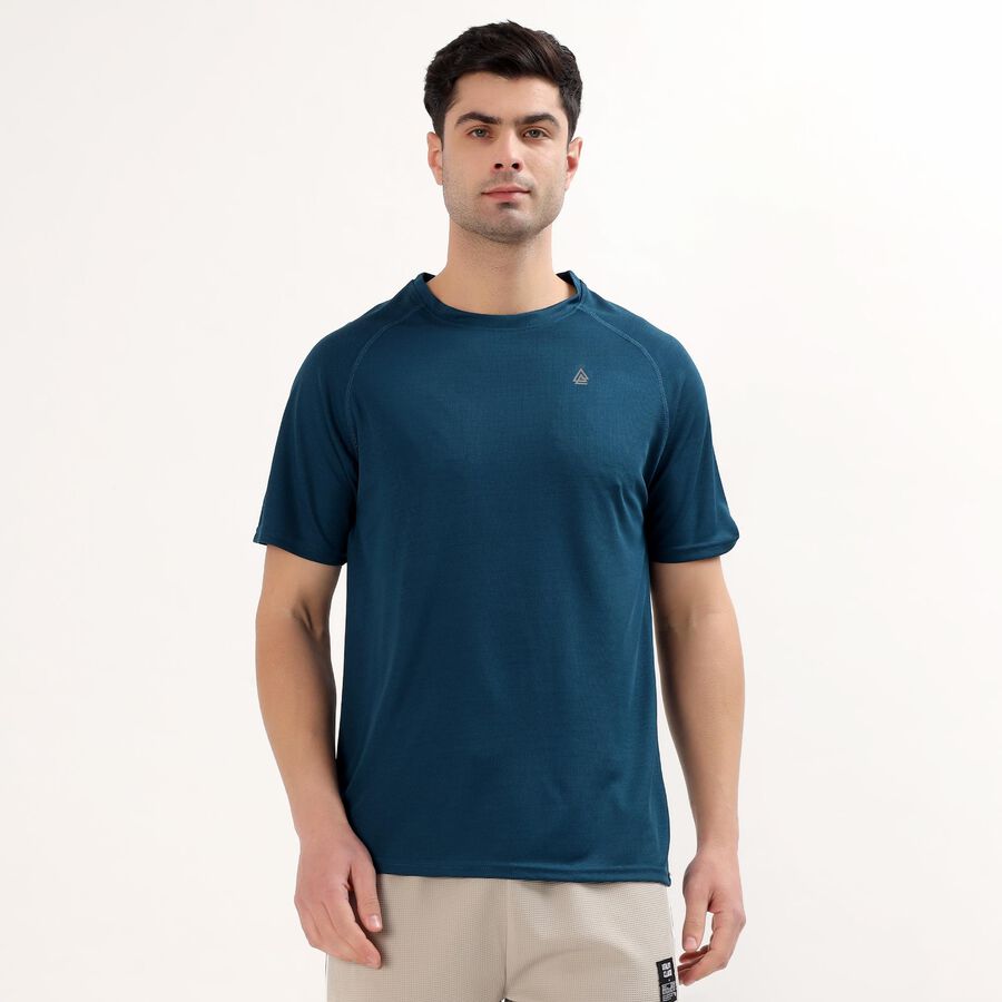 Men's Deep Teal Crew Neck Athleisure T-Shirt, टील ब्लू, large