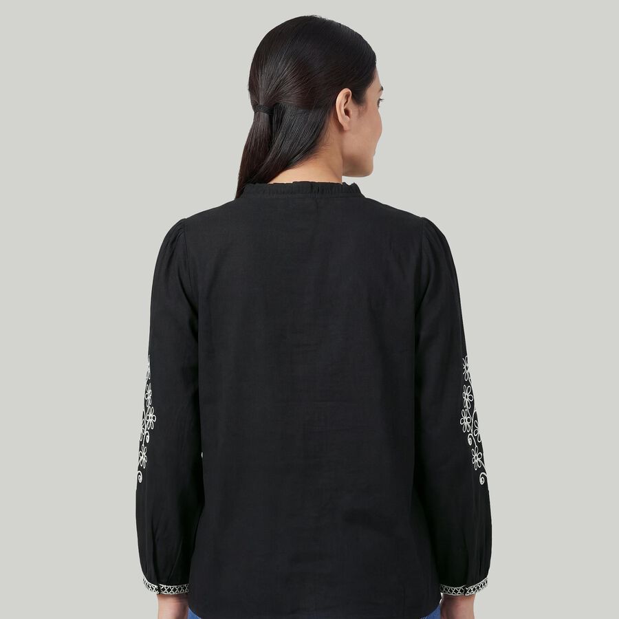 Women's Black Cotton Half Sleeve Classic Collar Casual Shirt, Black, large