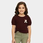 Girls' Maroon Mock Neck Ruffle Detail T-Shirt, Wine, small