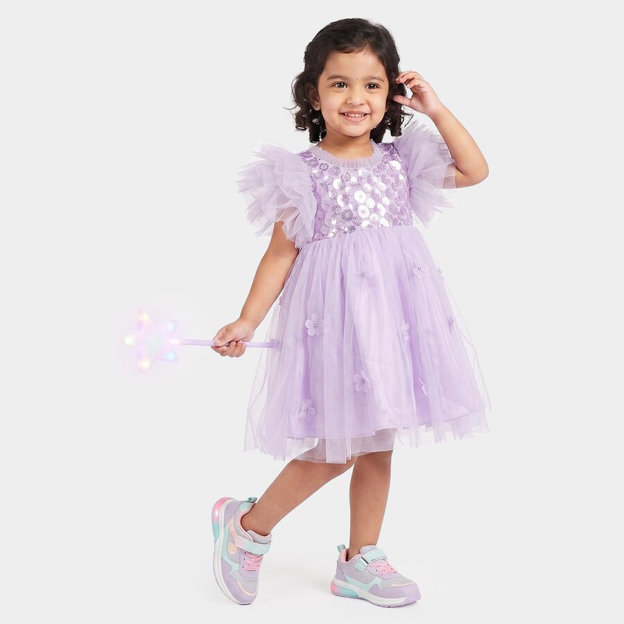 Girls' Lilac Fit and Flare Sequin Bodice Tulle Party Wear Frock, Lilac, large