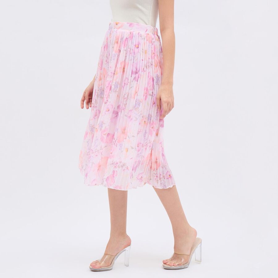Women's Pink Pleated Calf Length Skirt, गुलाबी, large image number null