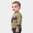 Infants Beige Crew Neck Printed Pullover, गहरा पीला, small
