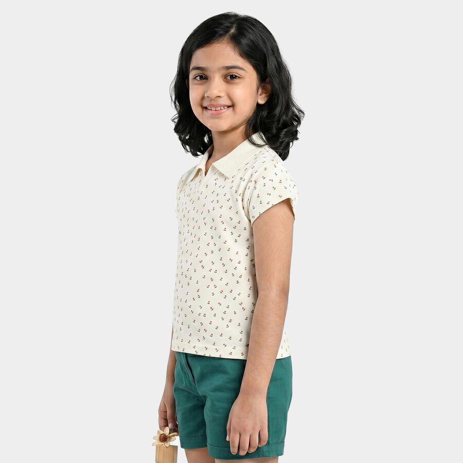 Girls Off White Polo Neck Polo T-Shirt, ऑफ व्हाइट, large