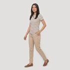 Women's Wine Polo Neck Striped Polo T-Shirt, Wine, small