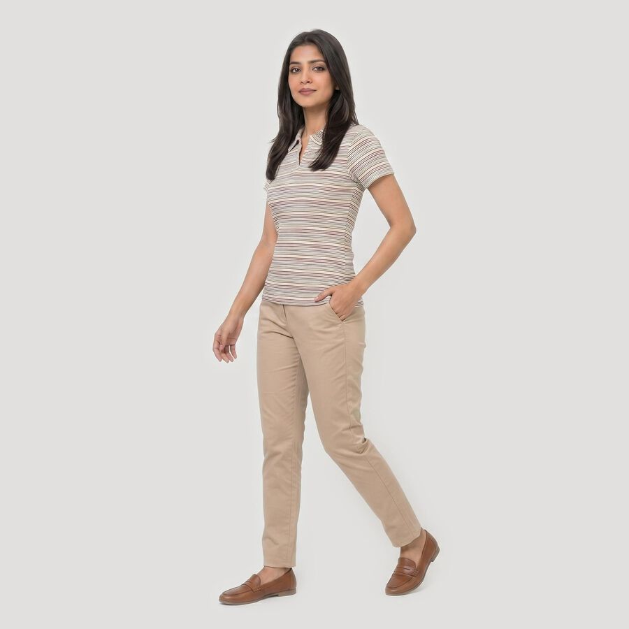 Women's Wine Polo Neck Striped Polo T-Shirt, Wine, large